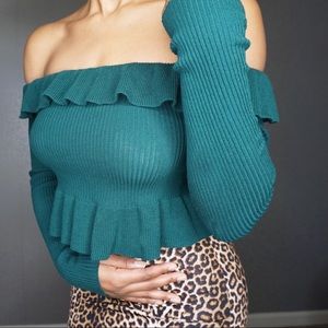 Forever 21 Cropped Off-Shoulder Ruffle Sweater